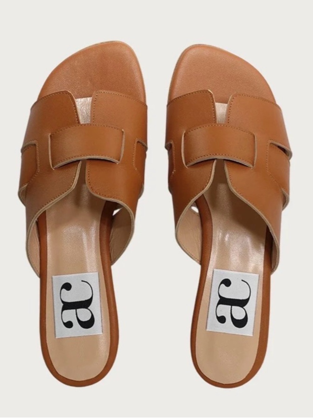 Andrea Carrano Leather Slide Sandals in Tan